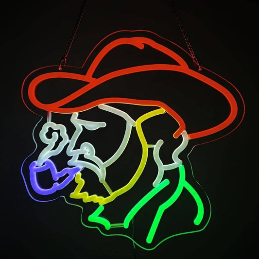 Vivid Bright Lone Cowboy Smoking Pipe LED Night Light Room Wall Decor