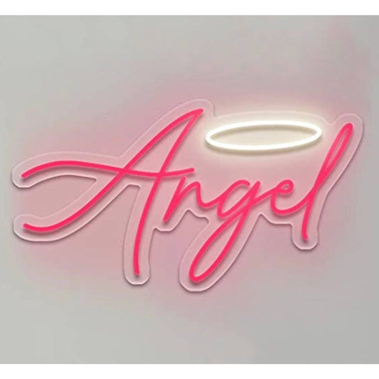 Adorable Bright Pink Angel Halo LED Night Light Room Wall Decoration