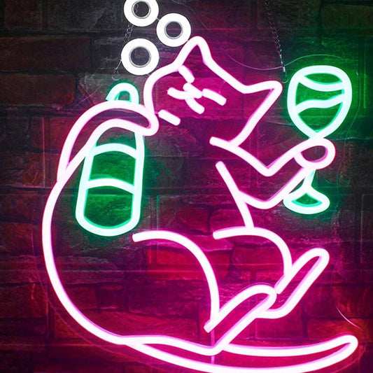 Funny Bright Pink Kitty Cat LED Night Light Room Wall Decoration