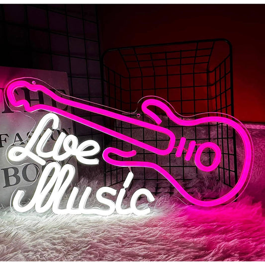 Fun Bright Pink Live Music Guitar LED Night Light Concert Room Wall Decoration