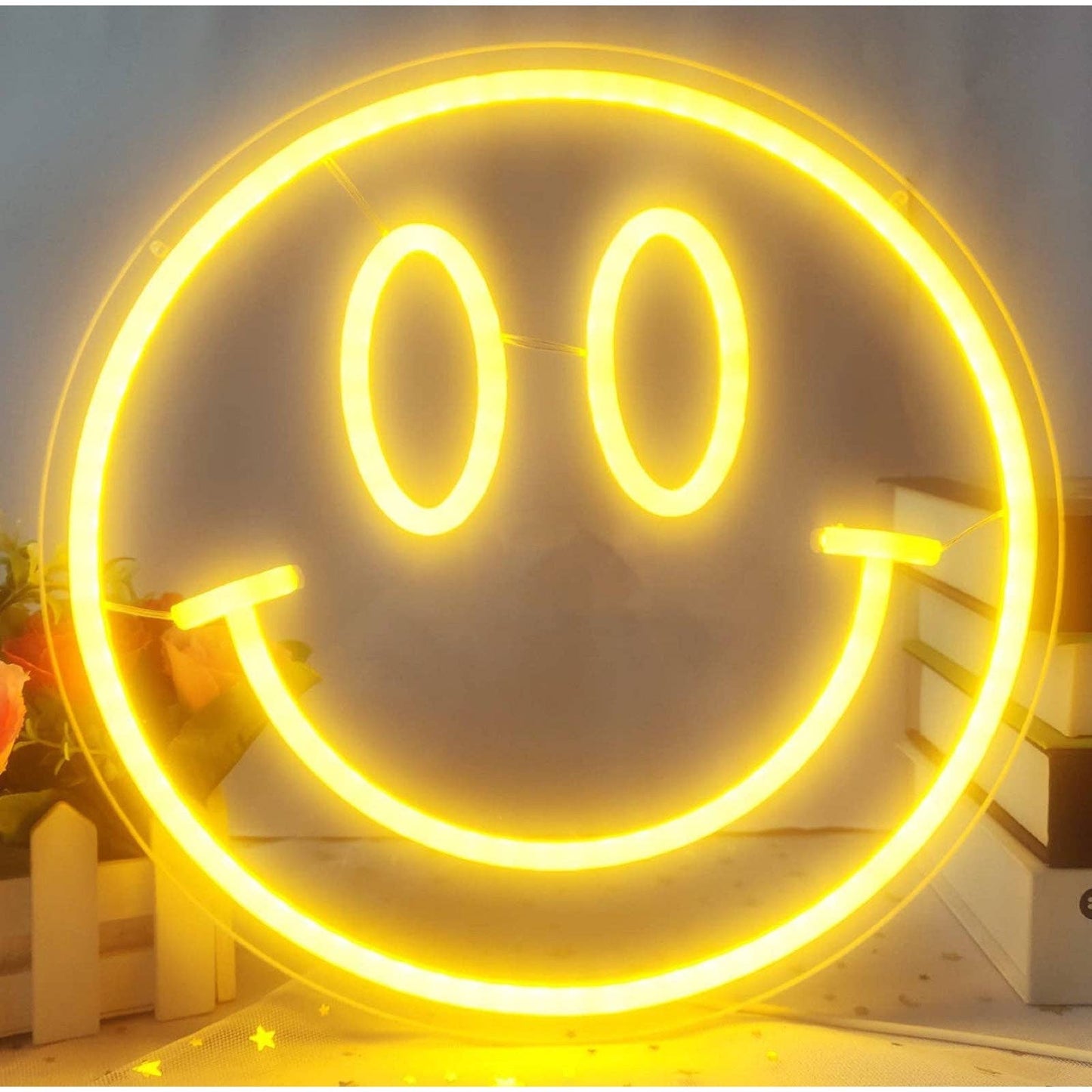 Lovely Fun Bright Yellow Happy Smiley Face LED Night Light Room Wall Decor