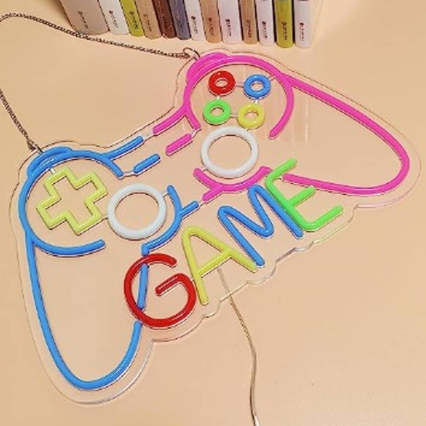 Fun Vivid Bright Pink/Blue Rainbow Game Controller LED Night Light Gamer Decor