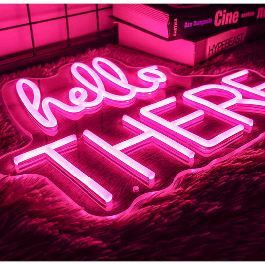Lovely Vivid Bright Pink “Hello There” LED Night Light Room Wall Decor