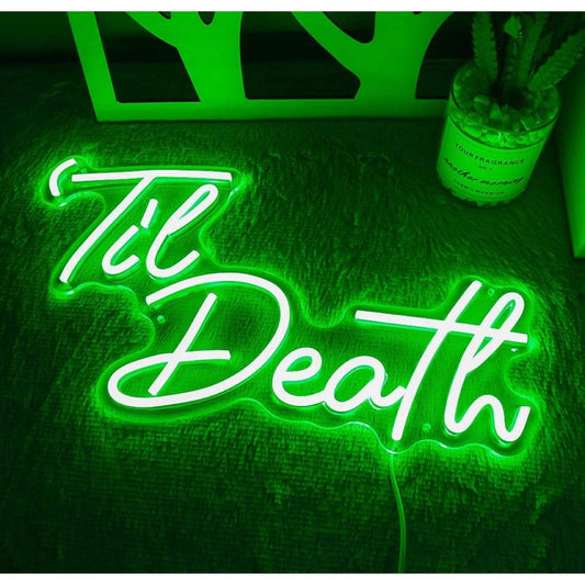 Lovely Bright Green Unique “Til’ Death” LED Night Light Marriage Room Wall Decor