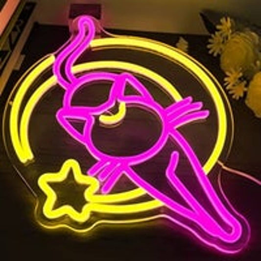 Lovely Bright Moon Star Luna Kitty Cat Sailor Moon LED Night Light Room Wall Ani