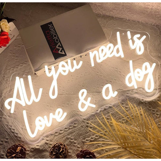 Lovely Bright “All You Need is Love and a Dog” LED Night Light Room Wall Decor
