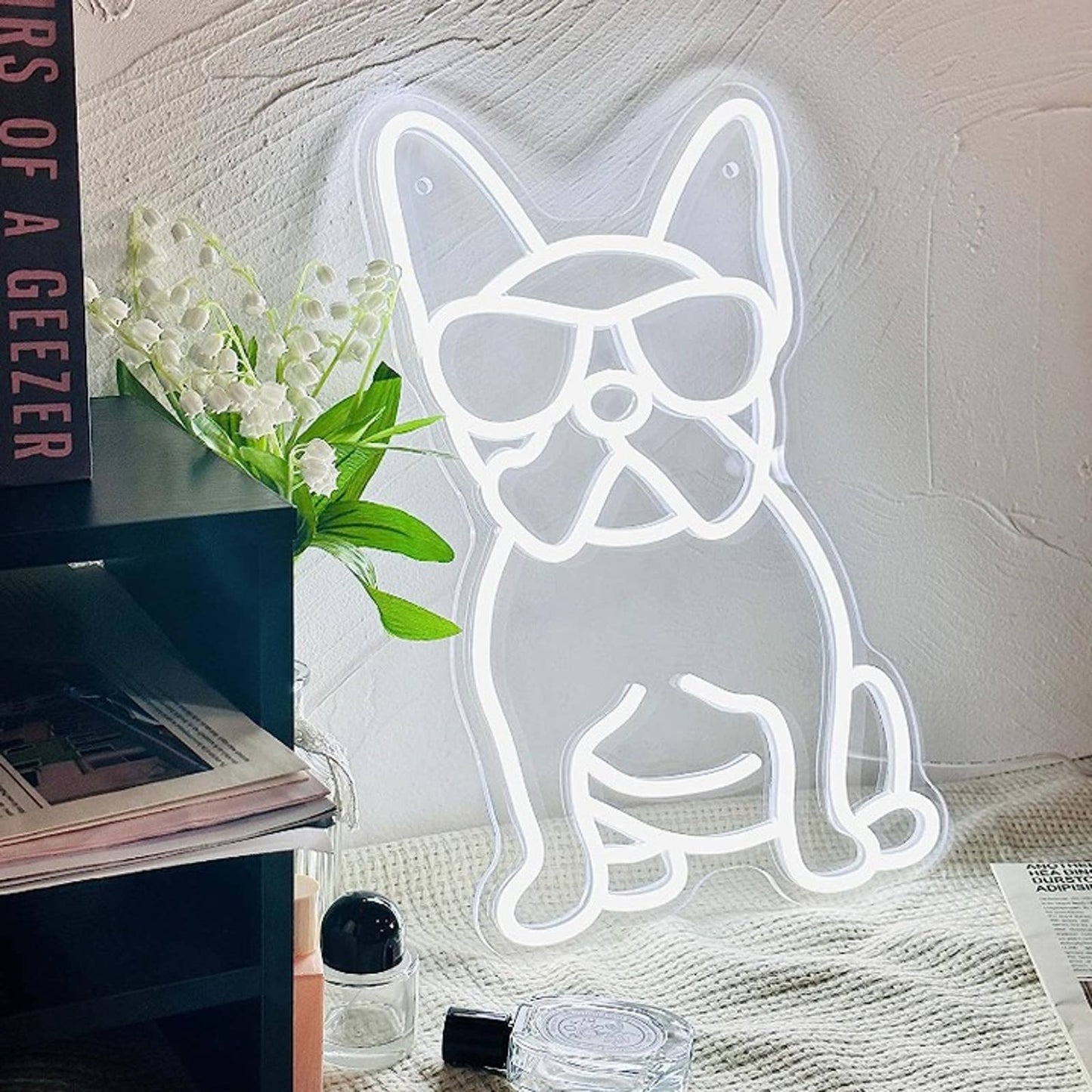 Cute Vivid Bright Cool White French Bulldog Frenchie w/ Shades LED Light  Decor