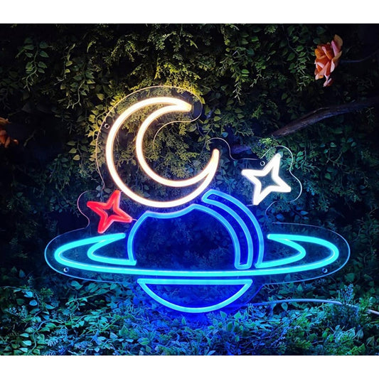 Vivid Bright Saturn Planet Moon and Stars LED Night Lights Room Wall Decor