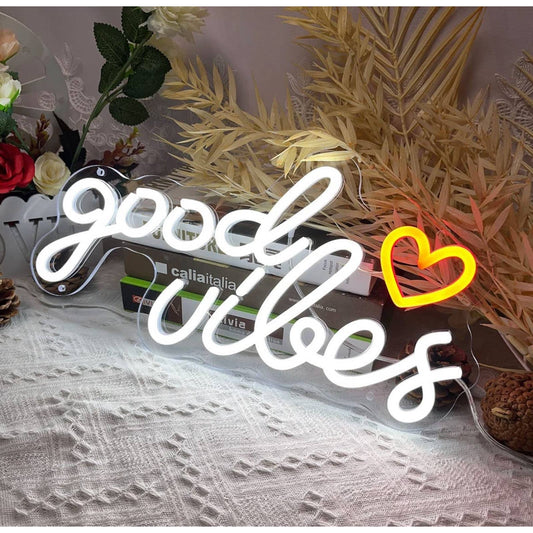 Lovely White Good Vibes Heart LED Night Light Room Wall Decoration