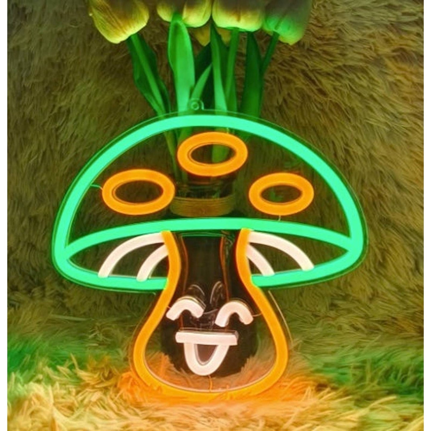 Lovely Bright Plump Happy Green Mushroom LED Night Light Rom Wall Decoration