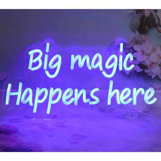 Lovely Bright Blue “Big Magic Happens Here” LED Night Light Room Wall Decoration