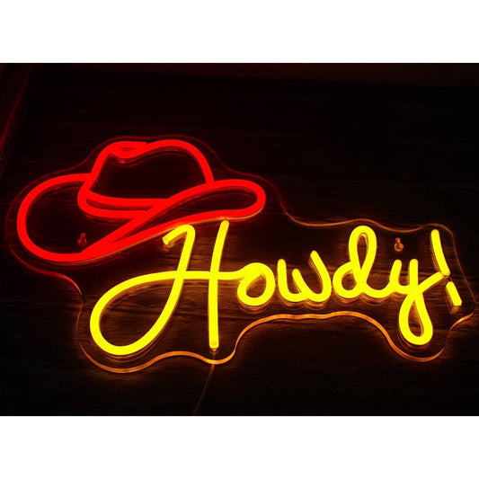 Fun Bright Red “Howdy” Cowboy Hat LED Night Light Room Wall Decoration