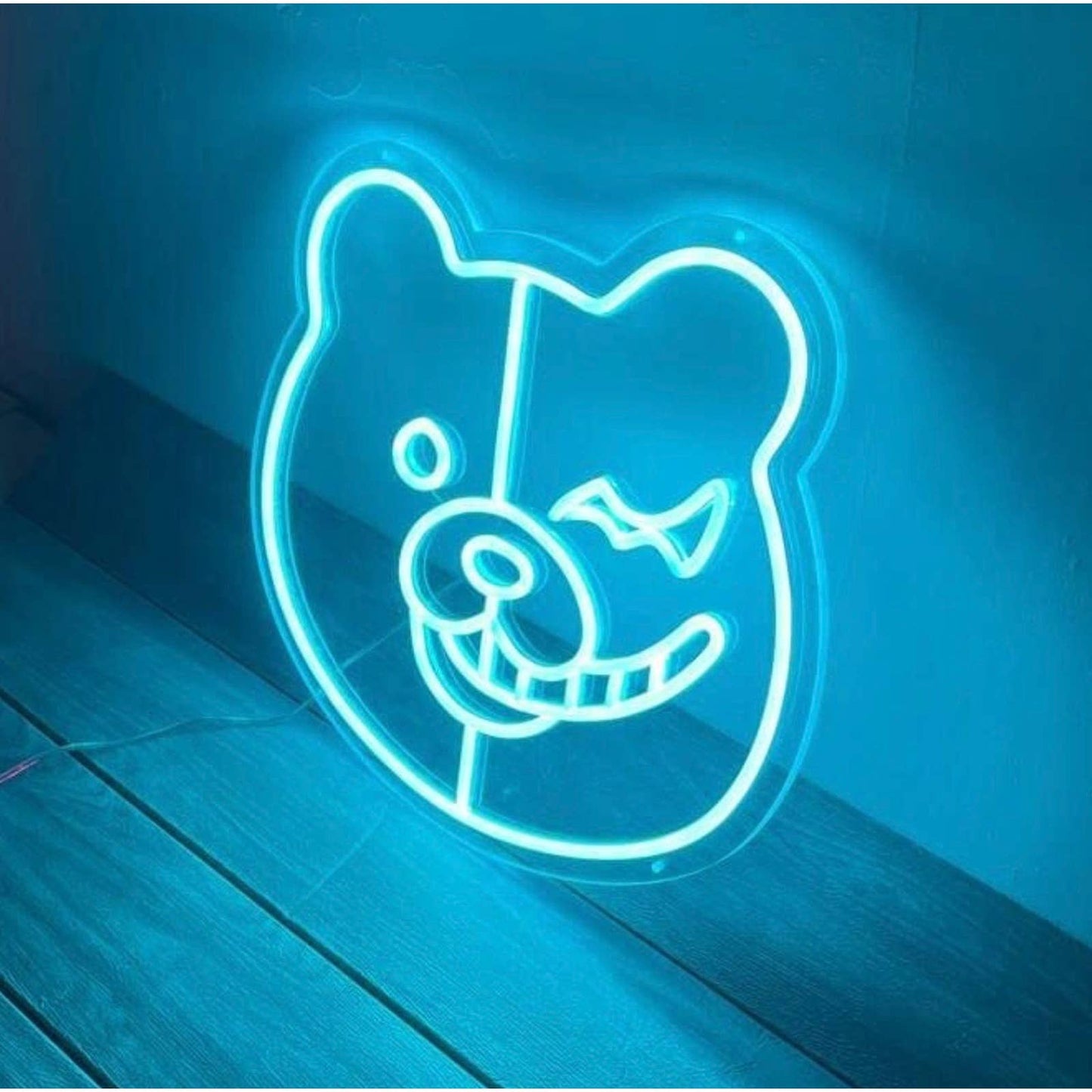 Fun Bright Blue Good / Evil Teddy Bear LED Night Light Room Wall Decoration