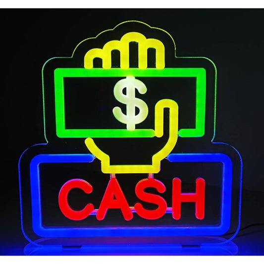 Vivid Bright “Cash” Cashier Hand  LED Night Light Shop Store Wall Sign