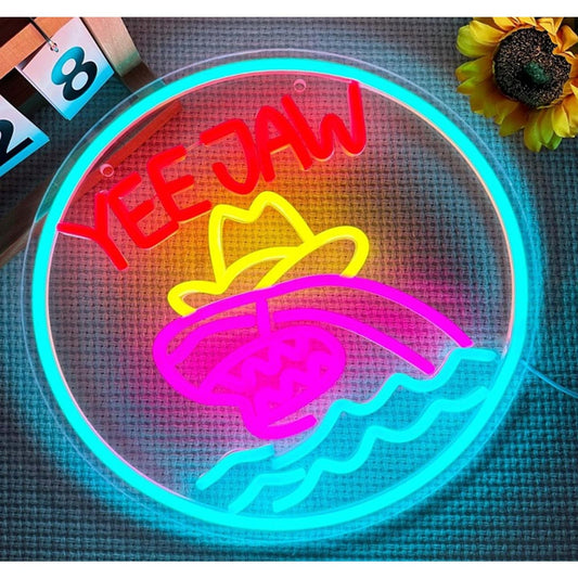 Fun Bright Pink Cowboy Yeehaw Shark LED Night Light Room Wall Decoration