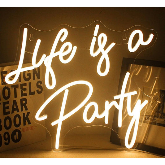 Vivid Bright Warm White “Life is a Party” LED Night Light Room Wall Decor