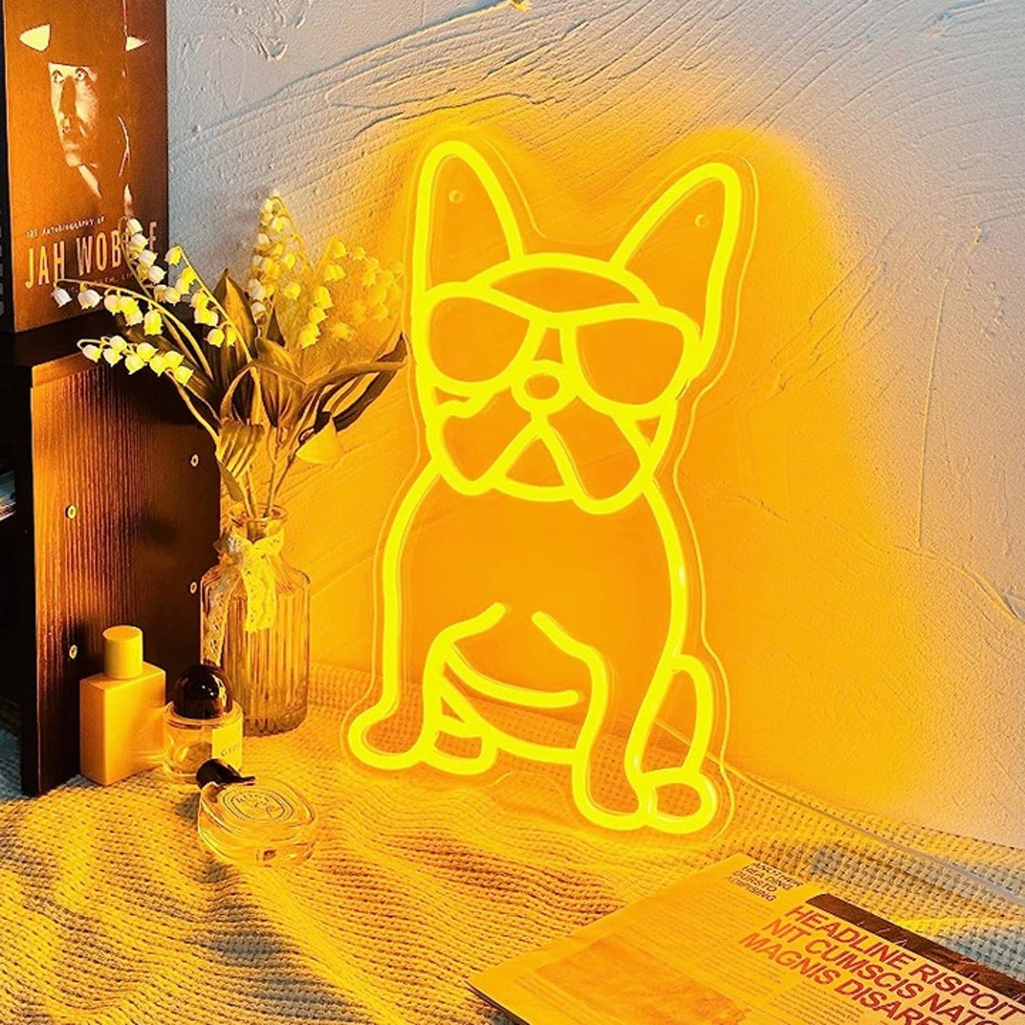Cute Vivid Bright Cool Yellow French Bulldog Frenchie w/ Shades LED Light  Decor