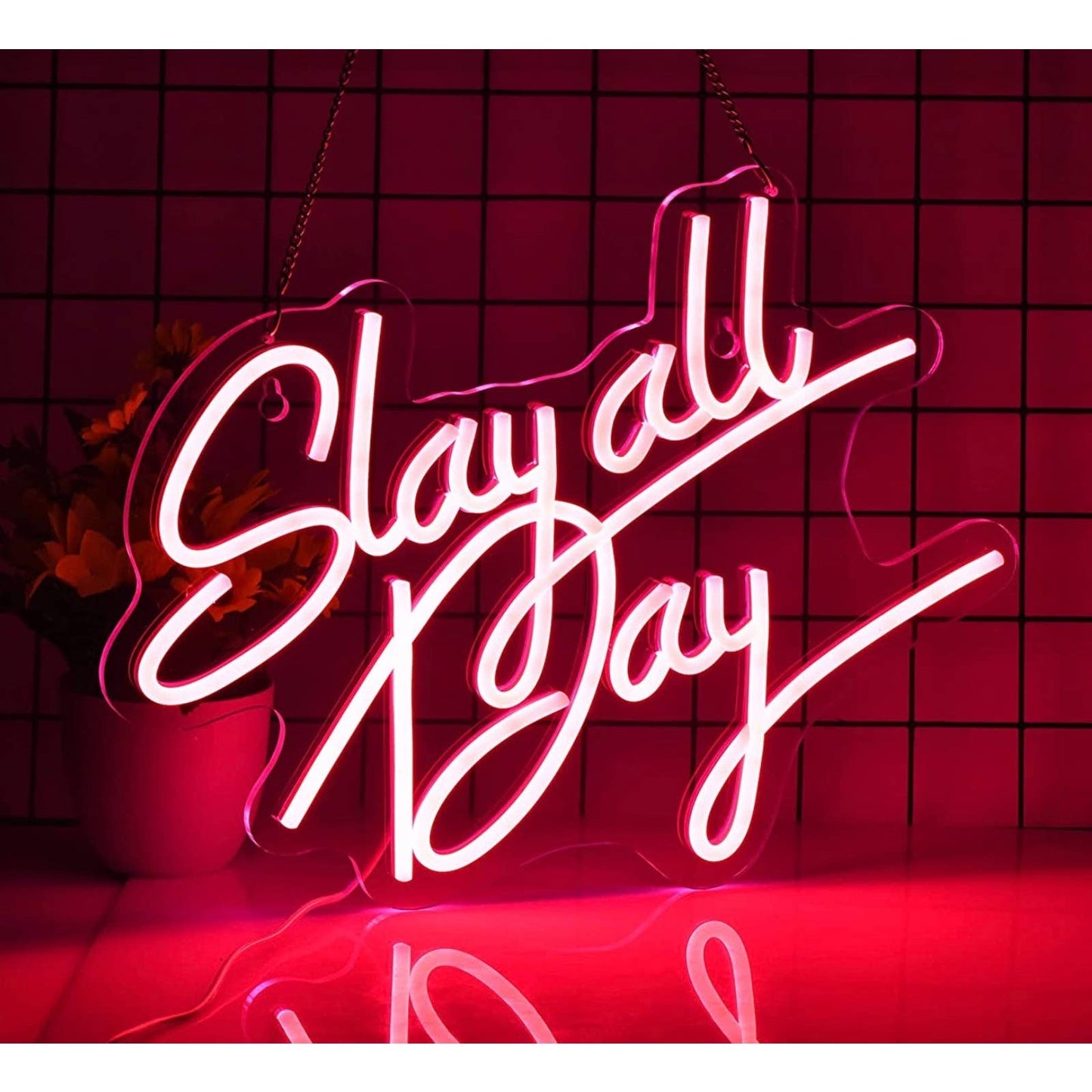 Bright Pink “Slay All Day” LED Night Light Room Wall Decoration