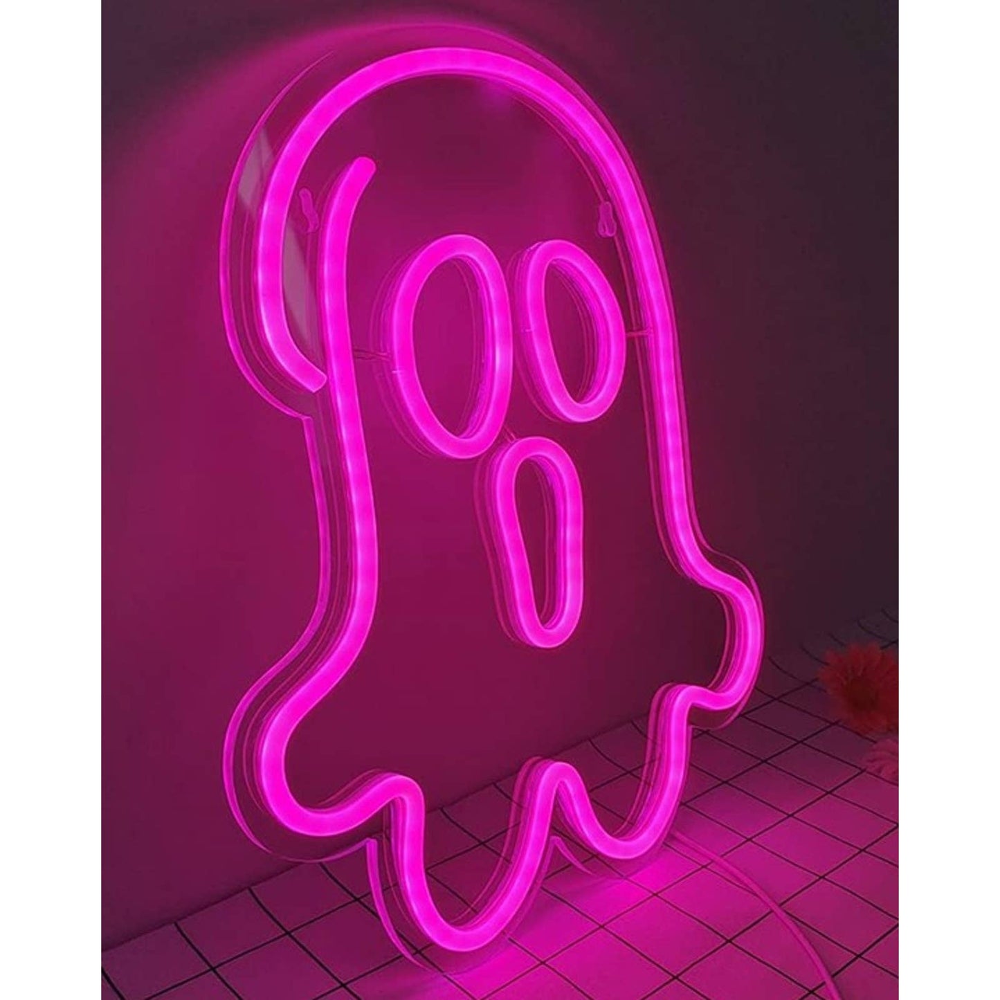 Spooky Bright Pink Ghost LED Night Light Room Wall Decoration