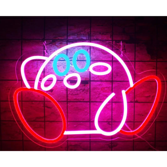 Adorable Bright Pink Sitting Kirby LED Night Light Video Game Room Wall Decor