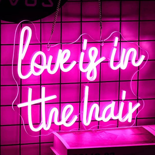 Fun Bright Pink “Love is in the Hair” LED Night Light Salon Spa Decoration