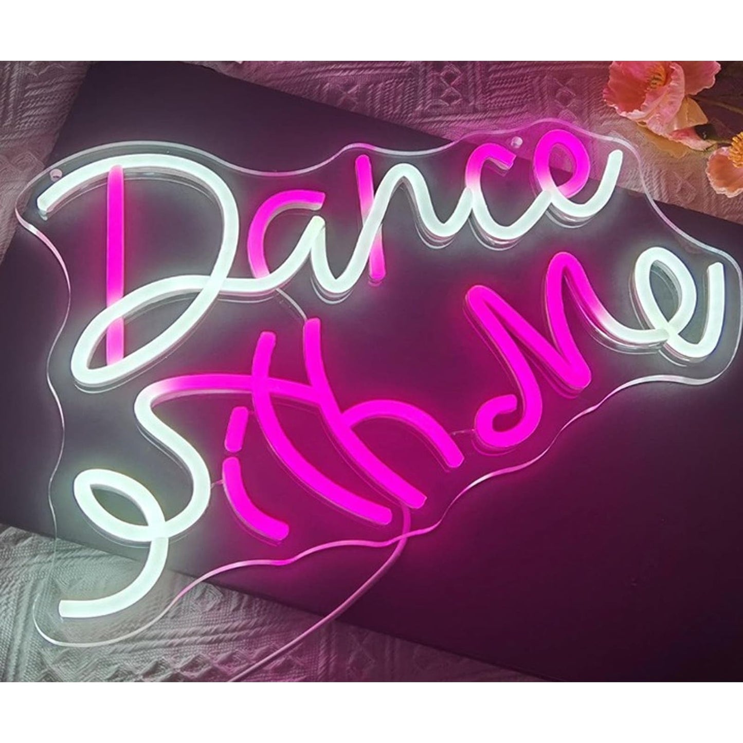 Fun Vivid Bright Pink/White “Dance with Me” LED Night Light Room Wall Decor