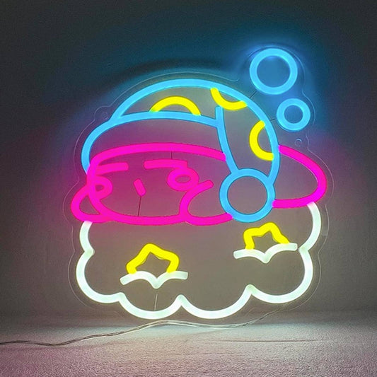 Adorable Vivid Bright Sleeping Baby Kirby on a Cloud w/ Stars LED Night Light