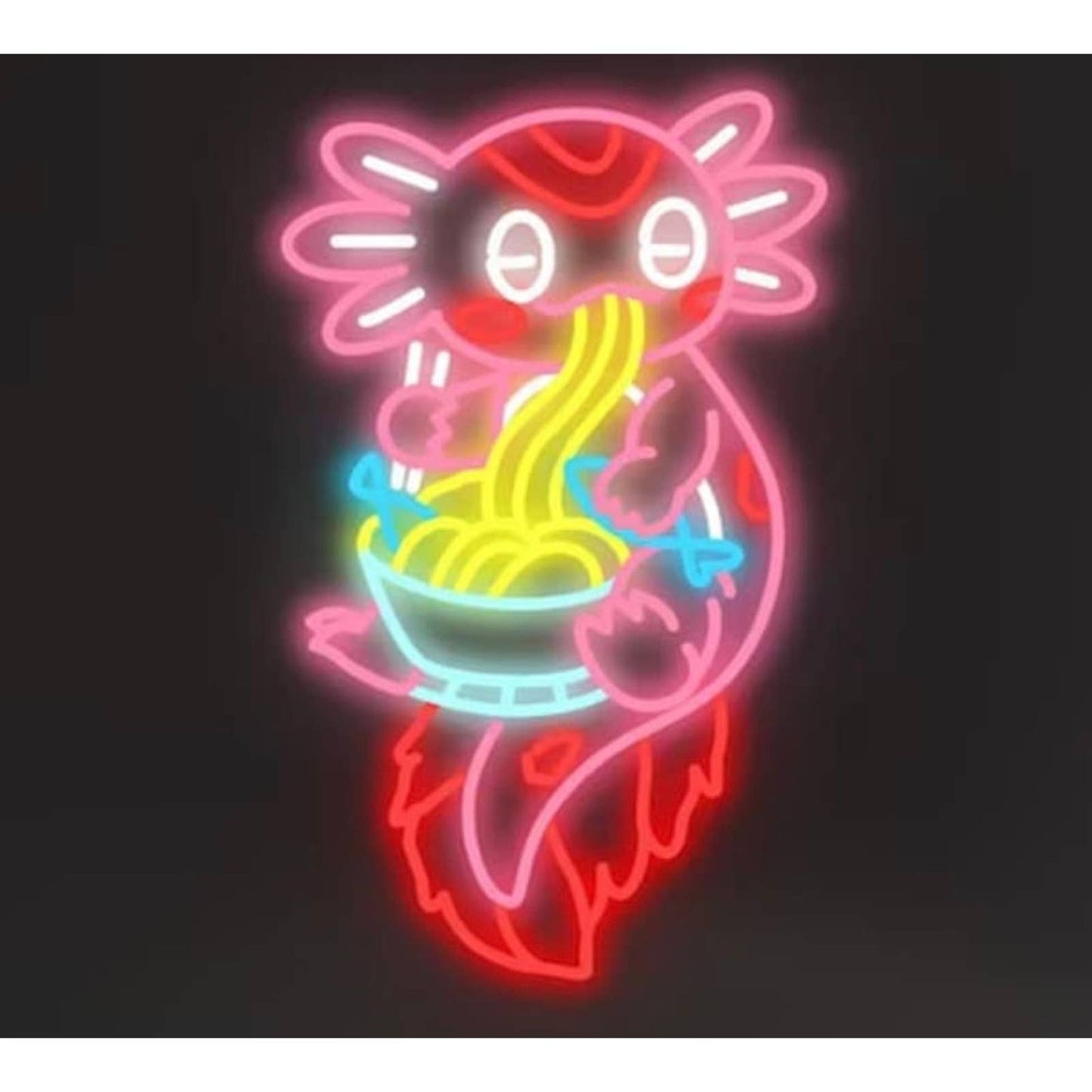 Cute Bright Pink Salamander Eating Ramen Noodles LED Night Light Room Wall Decor