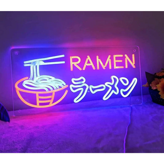 Vivid Bright Red Blue Japanese Ramen Noodles LED Night Light Sign