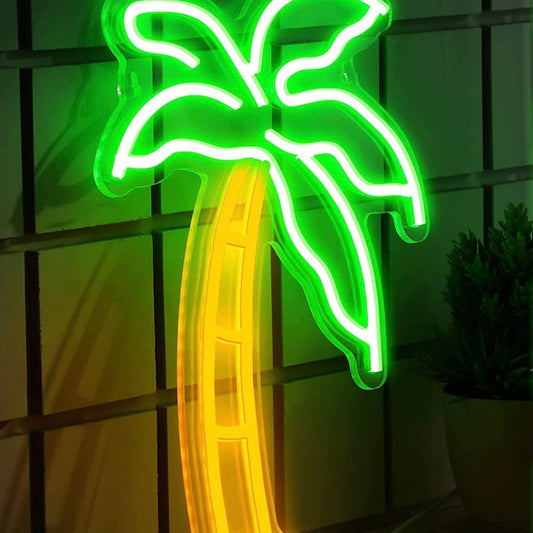 Tropical Bright Green Island Palm Tree LED Night Light Room Wall Decoration