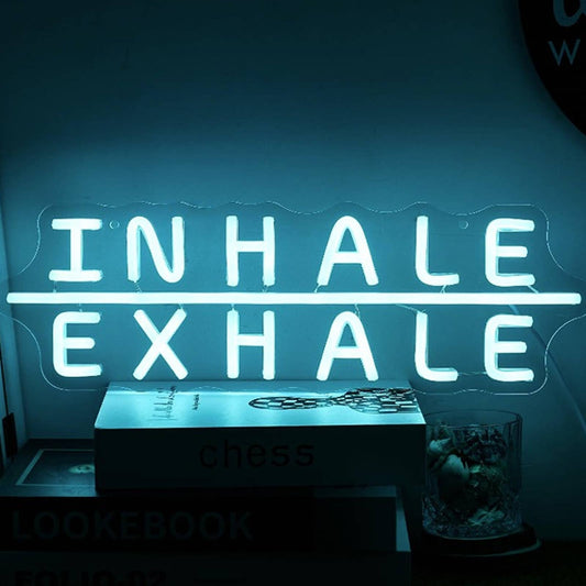 Bright Blue “Inhale Exhale” LED Night Light Relax Yoga Meditation Room Decor