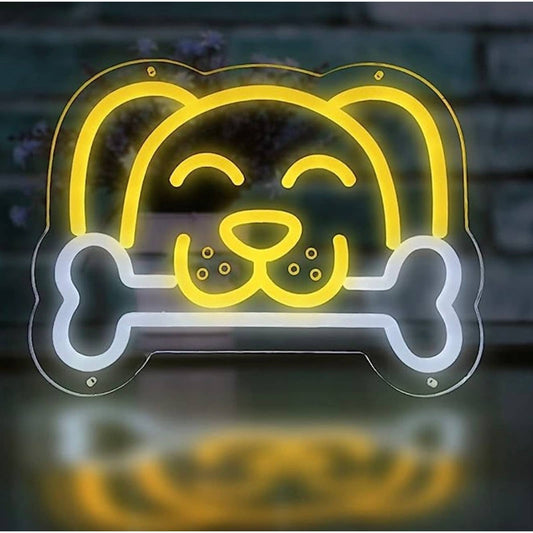 Cute Bright Yellow Puppy with a Bone LED Night Light Room Wall Decoration