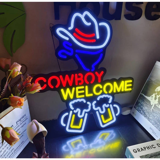 Fun Bright “Welcome Cowboy” Hat & Bandana LED Night Light Bar Beer Decoration