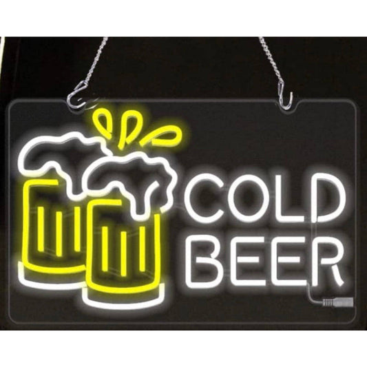 Bright Yellow/White Cold Beer LED Night Light Room Wall Store Party Decor