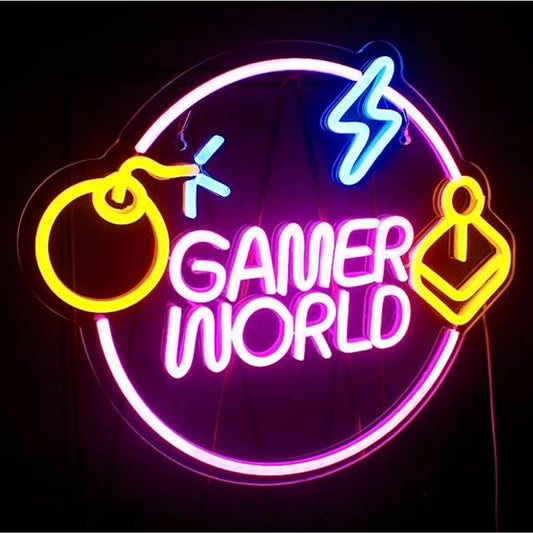Fun Bright Gamer World LED Night Light Game Room Sign Decoration