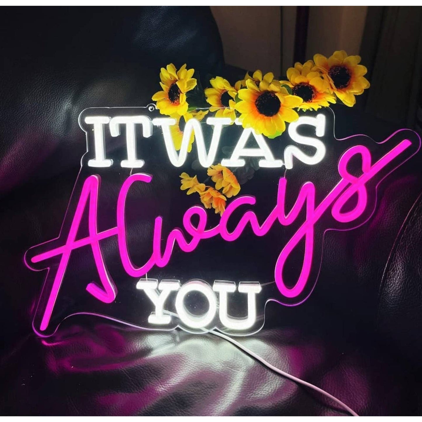 Romantic Bright Pink / White It Was Always You LED Night Light Room Wall Love De