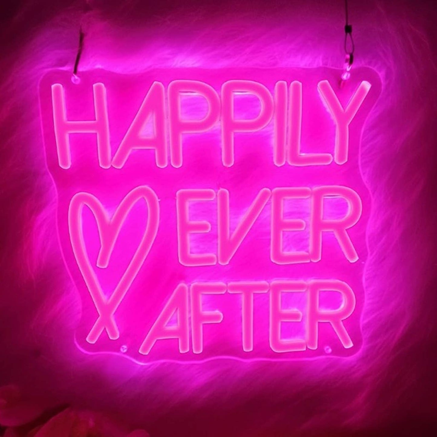 Adorable Bright Pink Heart “Happily Ever After” LED Night Light Room Wall Decor