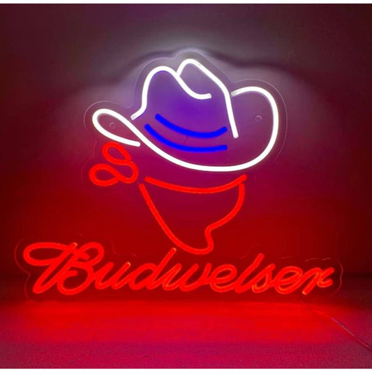 Bright Cowboy Hat & Bandana Budweiser LED Night Light Bar Decoration