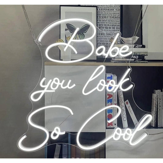 Lovely Large White “Babe You Look So Cool” LED Night Light Room Wall Decoration