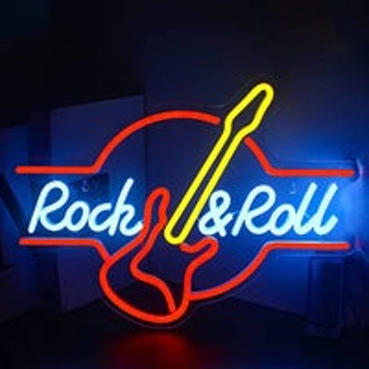 Fun Bright Red / Yellow Rock & Roll Guitar LED Night Light Music Room Wall Decor