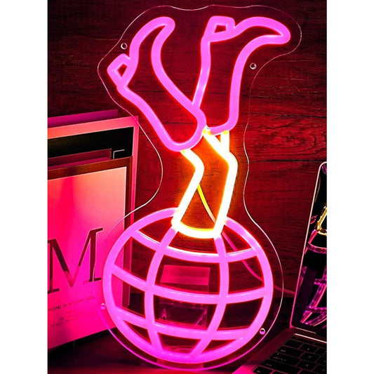 Lovely Bright Pink Disco Ball Cowgirl Legs Boots LED Night Light Room Wall Decor