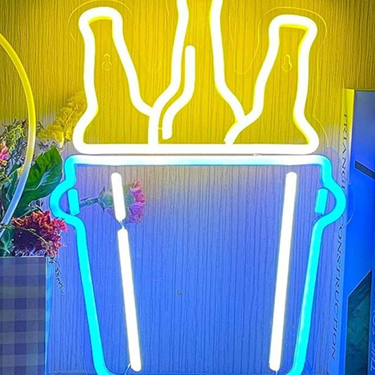 Vivid Bright Blue / Yellow Beer Bucket LED Night Light Party Bar Decor