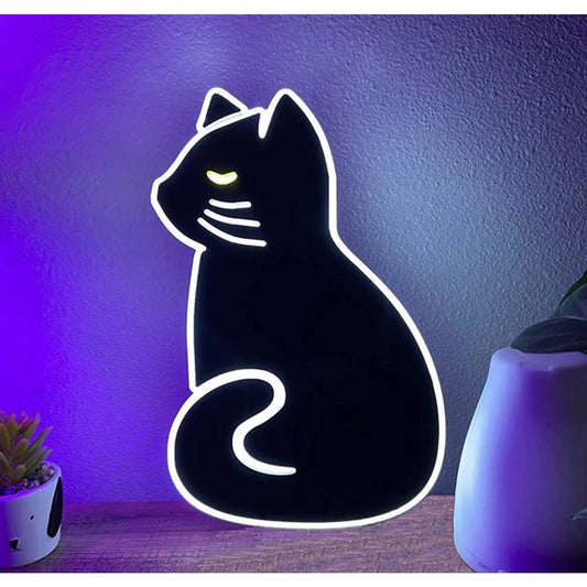 Lovely Bright Black Outlined Cat LED Night Light Room Wall Decoration