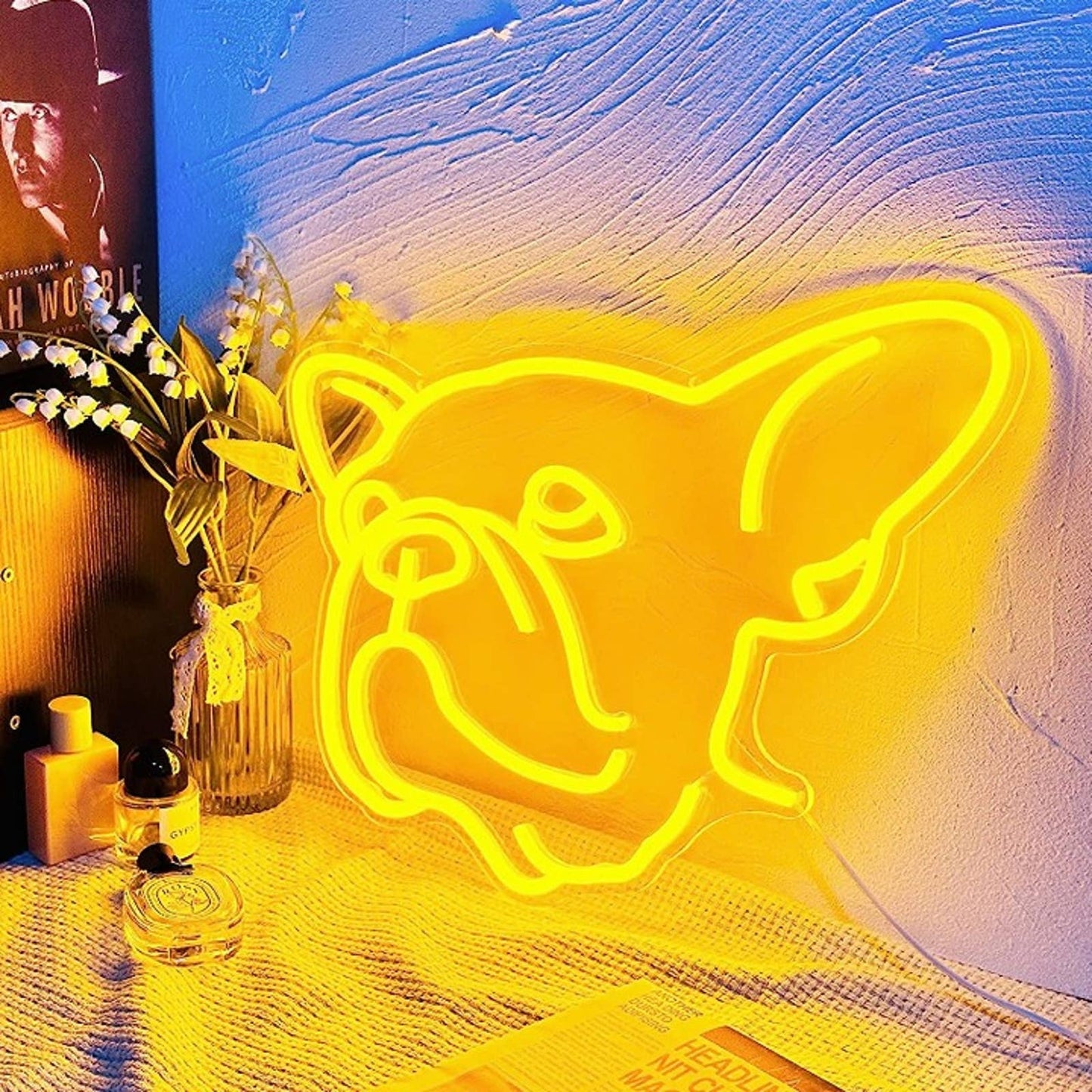 Adorable Cute Bright Yellow French Bulldog Frenchie Puppy LED Light Pet Decor