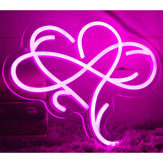 Adorable Bright Pink Infinity Heart Loop Love Forever LED Night Light Room Wall