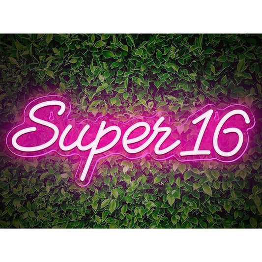 Fun Vivid Bright Pink “Super 16” LED Night Light Room Wall Decoration