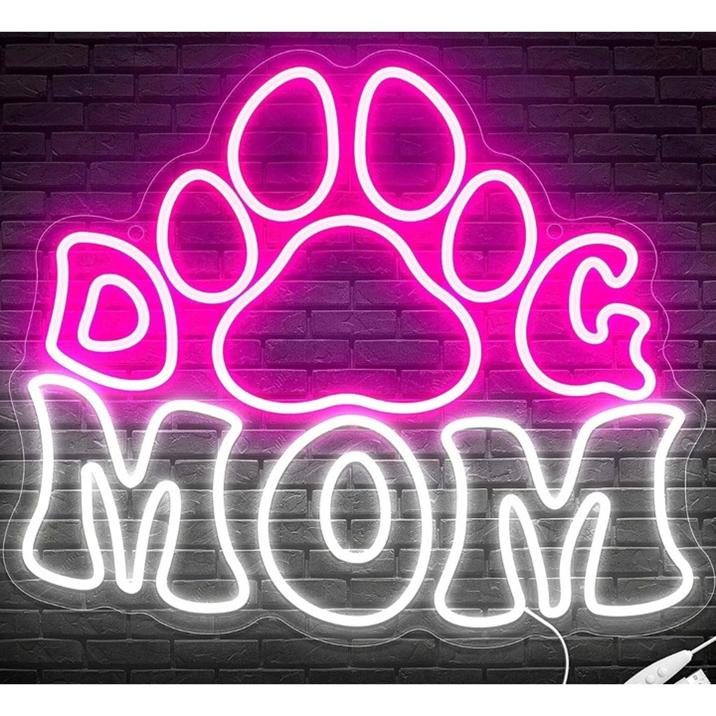 Fun Bright Pink/White Dog Mom Paw LED Night Light Room Wall Decoration