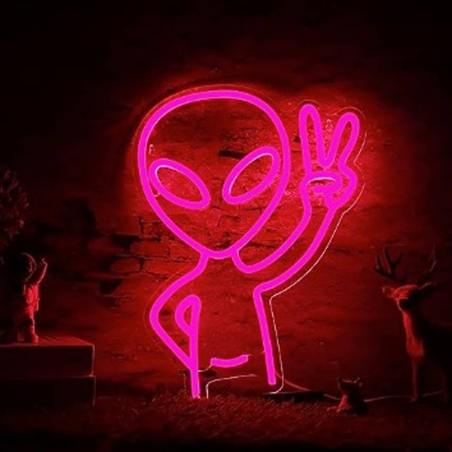Fun Bright Pink Peaceful Alien Kid LED Night Light Room Wall Decoration