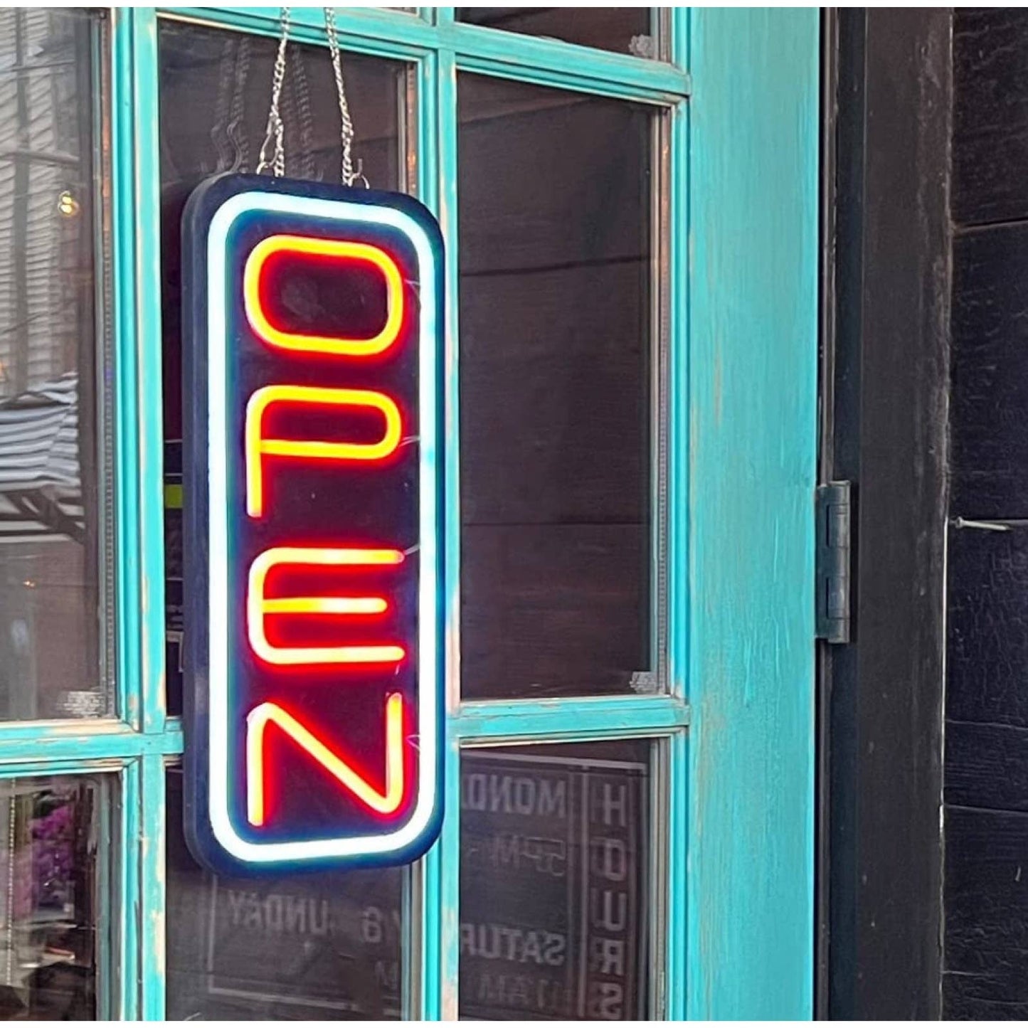 Bright Blue / Red Vertical OPEN LED Night Light Business Store Sign