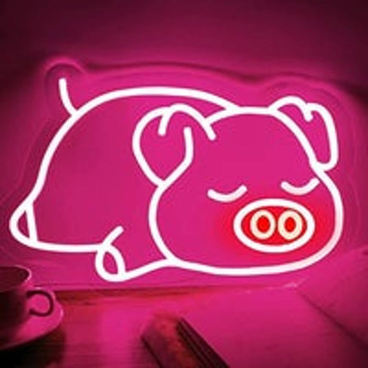 Adorable Cute Bright Pink Sleeping Pig LED Night Light Room Wall Decoration